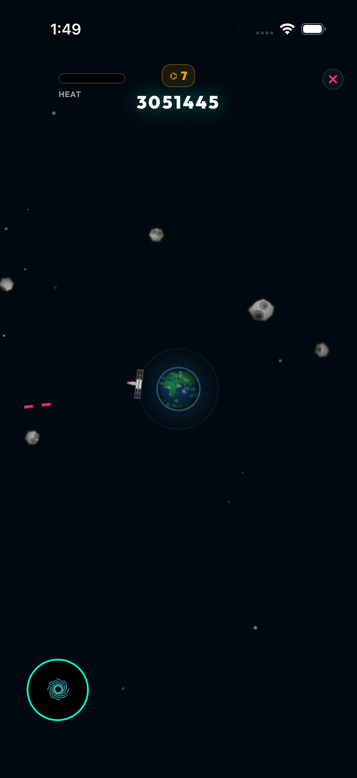 Orbital Defense gameplay with Earth under asteroid attack