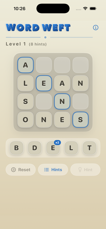 Word Weft half-solved puzzle board