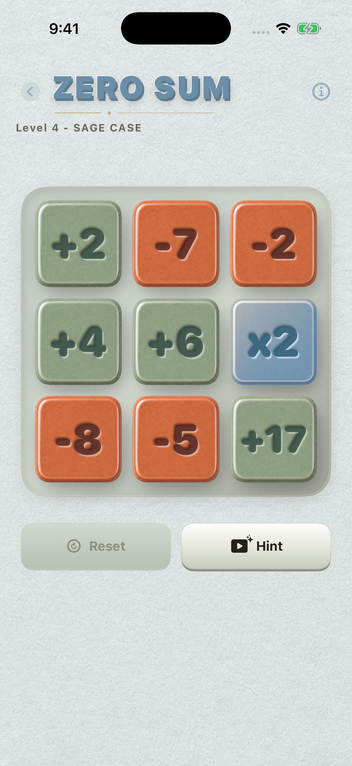 Zero Sum Sage Case puzzle on the current blue mineral background